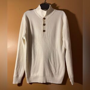 Men's White Sweater with Button Collar